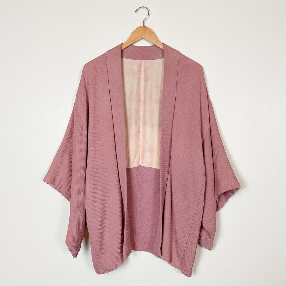 Vintage Hand Stitched Rose Pink Kimono
